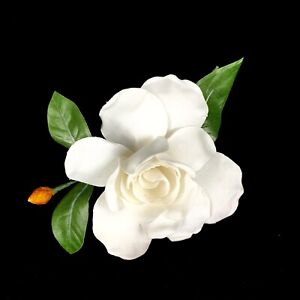 Vintage East Germany 8in Faux White Rose Millinery Fabric Flower Excellent