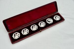 Rare Edwardian Cased Set Of 6 Hm Sterling Silver Art Nouveau Buttons 1900