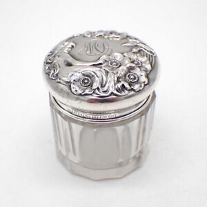 Queen Of The Flowers Dresser Jar Unger Bros Sterling Silver Lid 1903 Mono Mcd