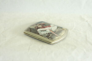 Old Sterling Silver Cigarette Case 100 Hand Painted Enamel Risqu Erotic Woman