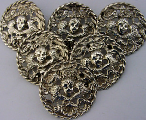 Victorian Beautiful Large Solid Sterling Silver Cherub Buttons 1899 Antique 40g