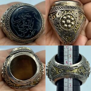Wonderful Old Afghan Agate Old Silver Rare Unique Islamic Lucky Writing Ring