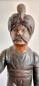 19thc Unusual Carved Indian Sikh Warrior Soldier Maharaja Wooden Painted Statue