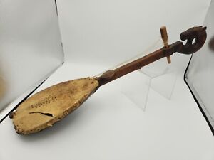 Antique 1890s Balkan Horse Head Handle Gustle Fiddle Wooden Folk Instrument 30 