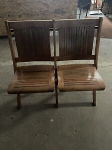 Antique Wood Slat Double Seat Pew Chairs