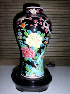Antique Chinese Or Japanese Famille Noire Porcelain Vase Marked