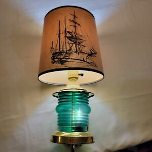 Vintage Green Ship Navigational Lantern And Nautical Lamp Shade 3 Way Switch