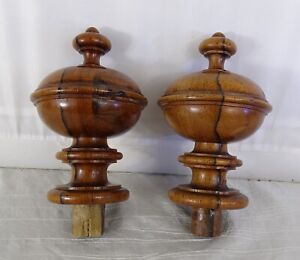 4 7 Antique French Walnut Wood Finials Pair Newel Post Finial