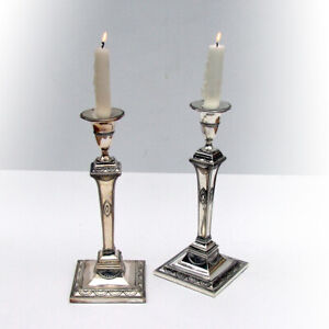 English Sheraton Candlesticks Pair Thomas Daniell Sterling Silver 1785 Crest