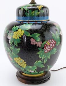 Neat Early Mid 20th C Chinese Cloisonne Floral Ginger Jar Table Lamp