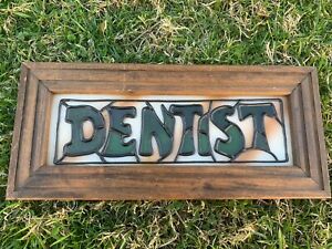 Vintage Stained Glass Dentist Sign Rare One 14 Width 6 5 Height