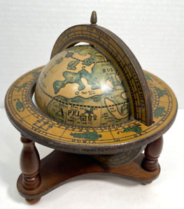 Vintage Old World Style Tabletop Zodiac Wooden Globe