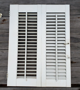 Vintage Salvage Bi Fold Wooden Louvered Window Shutters 26x15 And 26x14