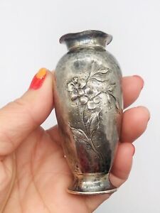 Rare Vtg Signed Clemens Friedell Sterling Silver Vase Flower Hand Carved