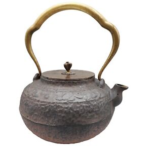 Antique Japanese Tetsubin Teapot With Bronze Lid