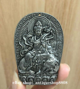 Chinese Miao Silver Puxian Samantabhadra Boddhisattva Goddess Guan Yin Pendant