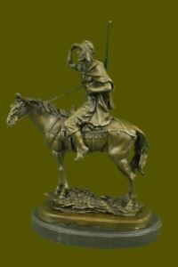 Handcrafted Detailed Arab Man With His Faithful Horse Bronze Sculpture Statue Sa