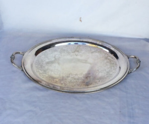 Vintage Large Concord Scroll Engraved Silver Plate Oval Serving Party Tray