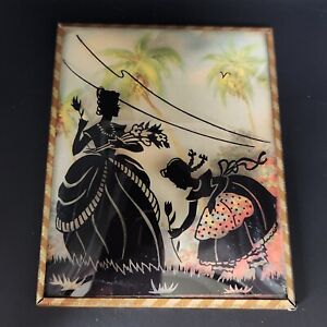 5 Reverse Painted Victorian Lady Child Silhouette Framed Wall Art Bubble Glass