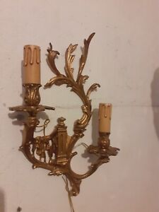 Vintage Antique French Brass 2 Lights Sconce Wall Light