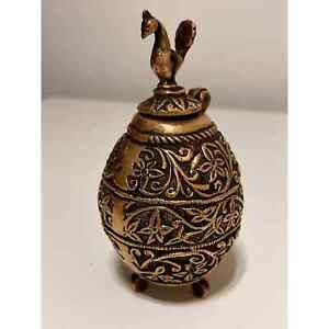Antique Indian Bronze Footed Ink Well Peacock