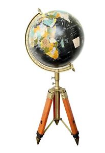 12 Nautical World Black Ocean Globe Tripod Stand Decor Map Modern Vintage Gift