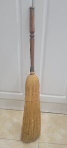 Antique Straw Hearth Fireplace Broom Finished Wooden Handle 29 Wire Wrapped