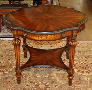 Theodore Alexander French Style Inlaid Burled Walnut Lamp End Center Table