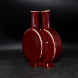 Delicate Chinese Hand Painting Red Glaze Porcelain Flat Vase