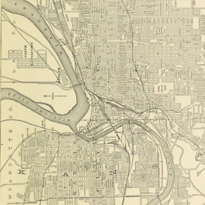 1907 Vintage Kansas City Missouri Map Street Original Antique Wall Art