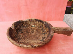 Antique Primitive Old Wooden Cup Bowl Trencher With Handle Rare