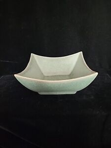 Vintage Chinese Celadon Bowl Green Crackle Glaze Square 7 7 H 3 