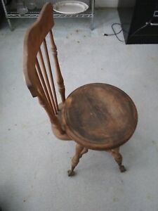 Antique Wood Piano Stool With Ball Claw Feet Vintage Swivel Seat