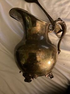 Antique Silverplate Footed Water Pitcher With Ice Guard Spout Poole Old English