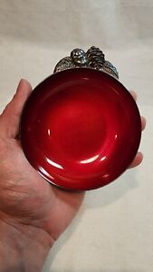 Reed Barton Vintage Crimson Red Enamel Silver Plate Trinket Candy Dish 192 B