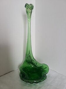 Special Bottle Vase Green Art Glass 9 In T
