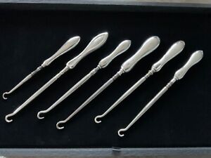Large Lot Six Antique English Sterling Silver Glove Button Hooks