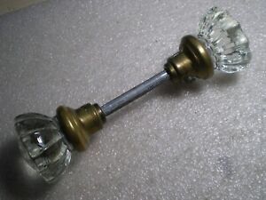 Vintage Antique Crystal 12 Point Door Knob Set Brass Clear Glass 2 Diameter
