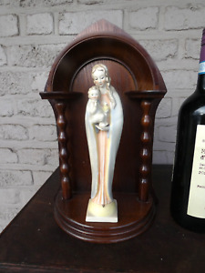 German Hummel Porcelain Madonna Marked Statue On Console Wood