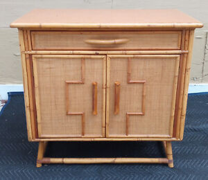 Vintage Mid Century Wrapped Bamboo 2 Door 1 Drawer Buffet Cabinet