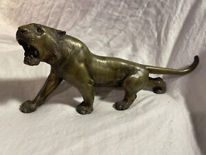 Antique Chinese Or Japanese Bronze Tiger Signed W Asian Characters