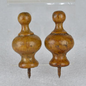Pair Of Vtg Finished Turned Wood 2 25 Clock Or Post Finials W Metal Screws