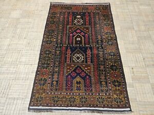 3x5 Authentic Vintage Afghan Balouch Prayer Rug 100 Wool Hand Made Oriental