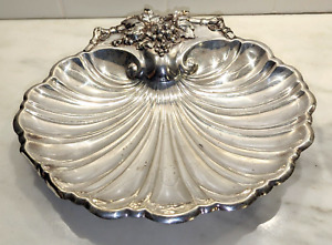 Vintage Silverplate Reed Barton Large Shell Tray Clam Shell W Grapes Footed