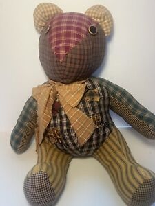Primitive Teddy Bear Antique Coverlet Large Stuffed Animal Not A Toy Button Eyes