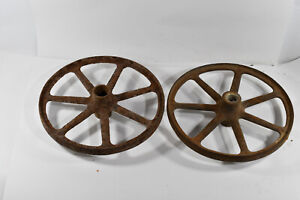 Vtg Antique Primitive Steel Spoke Wagon Wheel Lot Of 2 Plow Cart Implement Farm