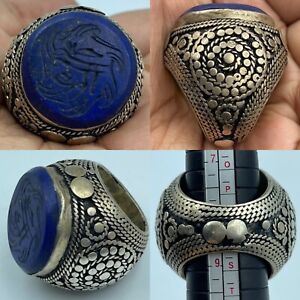 Wonderful Old Lapis Lazuli Old Silver Rare Unique Islamic Lucky Writing Ring