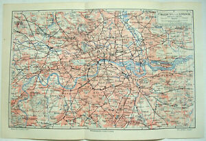 London England Vicinity Original 1908 Map By Meyers Antique