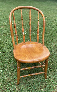 Antique 1874 Chair 19th Century Wooden Turned C Turned Spindle Bow Back