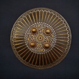 Vintage Old Mughal Ottoman Dhal Shield With Gold And Silver Damascened Koftgari